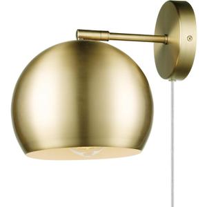 Globe Electric 51577 1-Light Plug-in or Hardwire Wall Sconce, Matte Brass, White Fabric Cord, in-Line On/Off Rocker Switch, Kitchen, Reading Essentials Bedroom, Bedside Lamp, Lighting