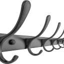 SKOLOO Coat Rack Wall Mounted - 10 Hooks, Heavy Duty, Stainless Steel, Metal Wall Hanger, Sturdy Coat Hooks for Hanging Coats, Jacket, Clothes, Hat, Black (10 Hook(1 Pack))