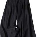 Bianstore Women's Culottes Linen Cropped Wide Leg Pants Elastic Waist Casual Palazzo Trousers with Pockets (X-Large, Black)