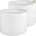Drum Lamp shades Set of 2, White Line Lamp Shades for Table Lamps Floor Lamp, 13" Top X 13" Bottom X 10" High Large Fabric Lamp Shades, Easy Assembly Replacement Lampshades