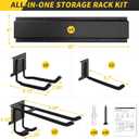 64 Inches Garage Storage, UUP Garage Organization Wall Mount Garden Tool Organizer, 620lbs Adjustable Metal Hooks, Yard Shed Rail Rack, Lawn Tool Holder for Hanging Rake Broom Mop Snowboard, Home Gift, Black