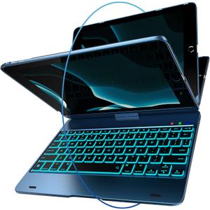 iPad Keyboard Case for iPad 2018 (6th Gen) - iPad 2017 (5th Gen) - iPad Pro 9.7 - iPad Air 2 & 1 - Thin & Light - 360 Rotatable - Wireless/BT - Backlit 10 Color - iPad Case with Keyboard (Pacific) (Pacific Blue)