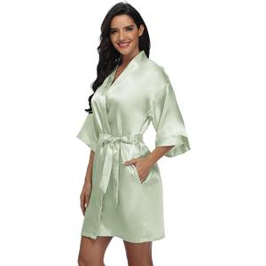 Women's Satin Robe, Short Silky Bridesmaid Bride Robe, Bachelorette Party Sleepwear, Sage Green, M