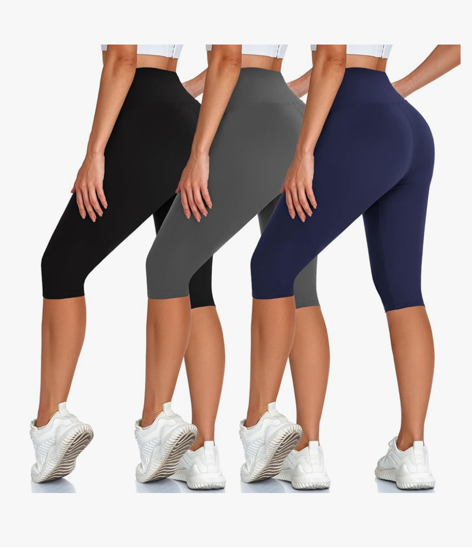 High Waisted 3 Pack Women's Capri Pants - Knee Length Yoga Shorts, Biker Workout Leggings for Women,Summer Activewear L,XL