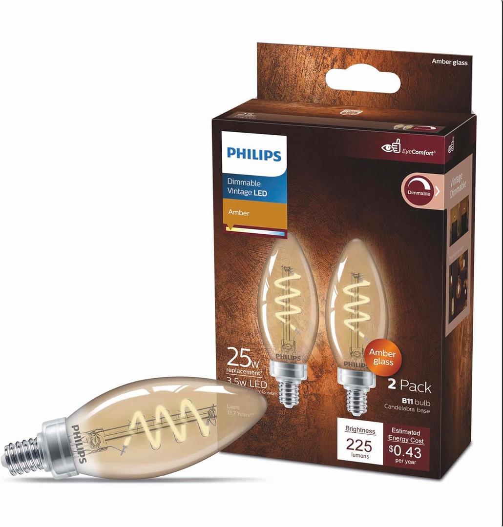 LED B11 E12 AMB 25W 2PK (A)