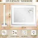 ROLOVE 22x19 Inch Lighted Vanity Mirror, Large LED Makeup Mirror with 3 Color Modes, Dimmable Touch Control, Wall Mount & Tabletop, with Detachable 10X Magnification Mirror, White