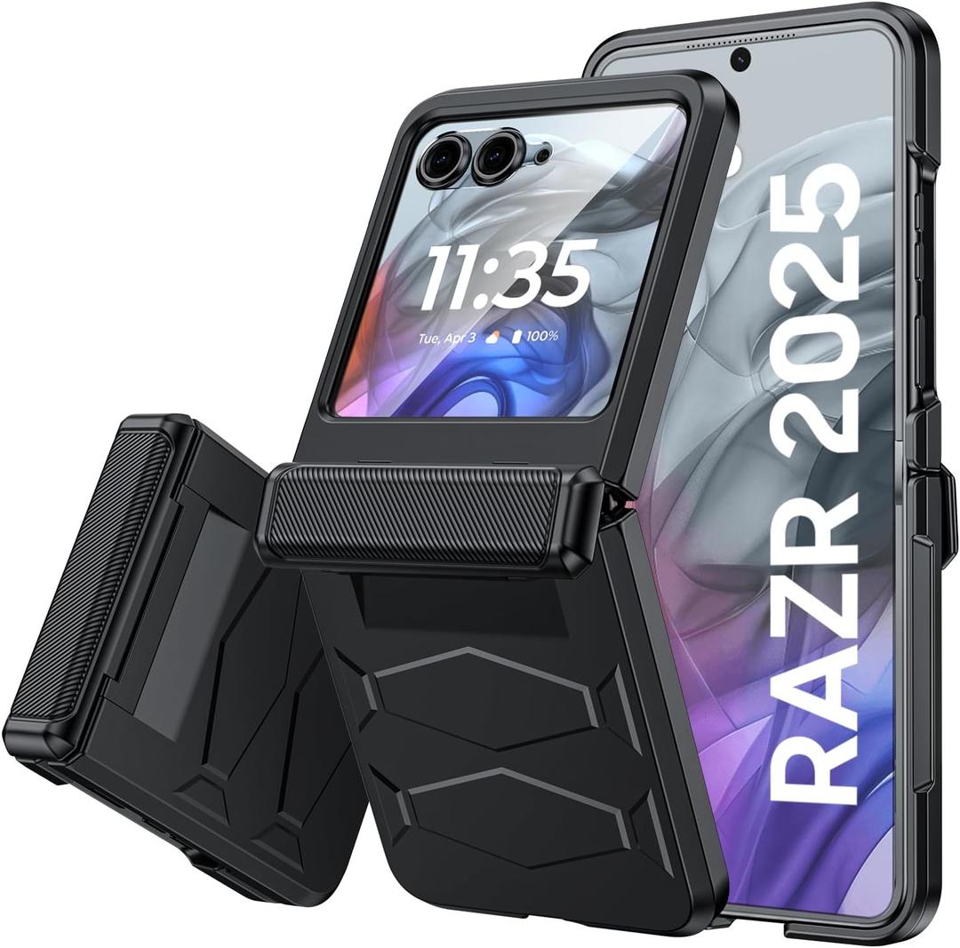 Vizvera for Motorola Razr 2025 Case with Hinge Cover,Built-in Screen Protector Shockproof All-Inclusive Smartphone Cover Wireless Charging for Motorola Razr 2025(Black)