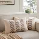 100% Cotton Farmhouse Leaves Lumbar Throw Pillow Covers Set of 2, 12x20 Inch Chocolate Pastoral Decorative Print Cushion Covers for Sofa Bed Living Room Home Decor