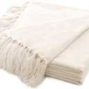 EVERGRACE Soft Chenille Throw Blanket for Couch, Cozy Plush Fuzzy Decorative Chenille Knit Throw Blanket with Tassels, Lightweight Blanket and Throws for Bed Sofa Gift Home Decor, Ivory White 50"x60"