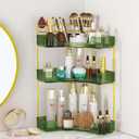 SUNZOS 3-Tier Corner Bathroom Counter Organizer, Bathroom Organizer Countertop with Makeup Brush Holder, Vanity Makeup Cosmetic Storage, Corner Storage Organizers for Dresser (Green)