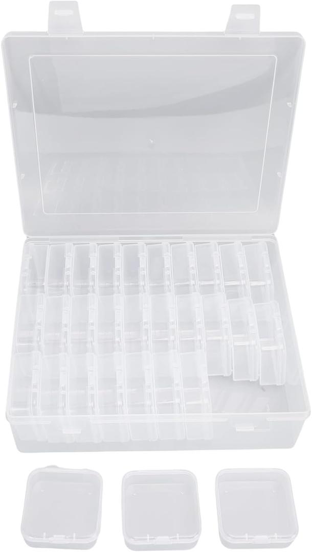 Fockety Bead Organizer Box, Transparent Craft Storage Box Mini Clear Bead Storage Containers with Hinged Lid Labels Rectangle Craft Supply Case for Bead, Nail, Jewelry, Art, DIY Crafts