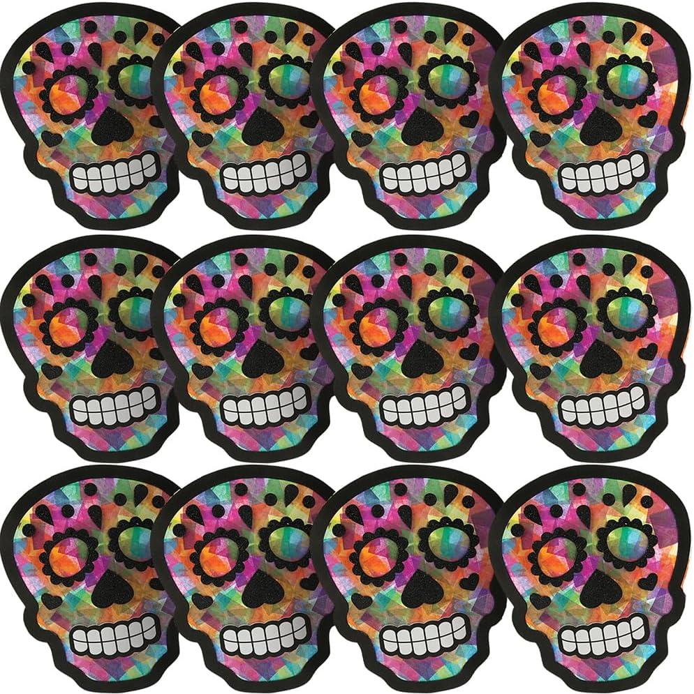 Sugar Skull Tissue Acetate Craft Kit for Day fo The Dead - Makes 12 - DIY Halloween Crafts for Kids and Fun Home Activities