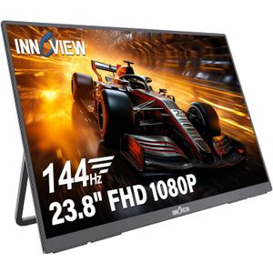 InnoView Large Portable Monitor 23.8inch FHD 1080P 144Hz USB-C, HDMI Computer Display HDR 100% sRGB IPS Gaming Monitor W/180Adjustable DC Eyes Care Stand for Laptop PC MAC Phone PS4 Xbox Switch