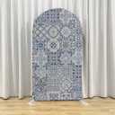 Curved Top Arch Cover Backdrop 2.6x6ft Mediterranean Portuguese Patchwork Tile Theme Spandex Background for Birthday Wedding Shower Banquet Porcelain Party Decoration,G-X05
