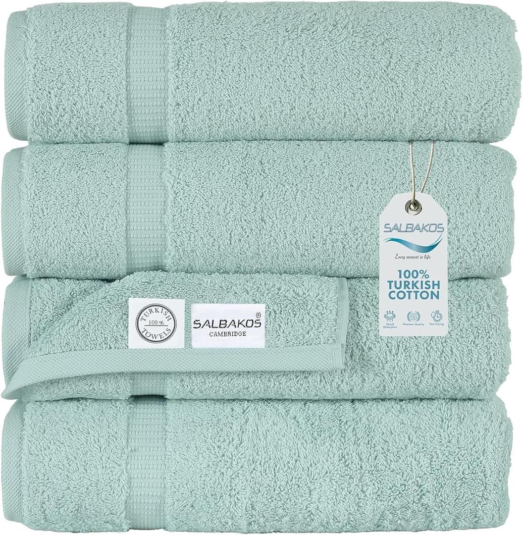 SALBAKOS 100% Turkish Cotton Bath Towels | 4 Piece Turkish Bath Towels 27x54 in Standard Size | Premium Hotel Quality, Super Absorbent, Thick & Plush Turkish Bath Towel (Seafoam Green, 4 Bath Towels)
