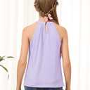 GORLYA 2 Pack Girls Halter Neck Summer Sleeveless Shirt Multipacks Casual Curvy Tank Tops for 6-14Y(GOR1232,8Y,Green+Lilac) (Green)