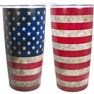 4th of July American Flag Tumbler 20oz Stainless Steel Patriotic Cup Memorial Veterans Father's Independence Day BBQ Camping Outdoor Travel with Lid Double-Wall Vacuum Insulated