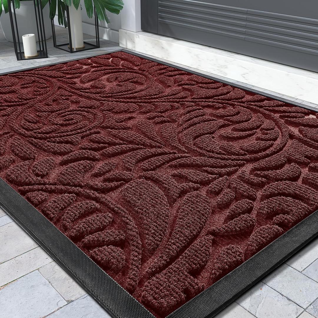Yimobra Sturdy Door Mat, Heavy Duty Front Welcome Mats for Home Entrance Outdoor Indoor, Doormat for Outside Back Patio Floor Entry Porch Garage Office, Weather Resistant Easy Clean, 36 x 24, Red (Wine Red)