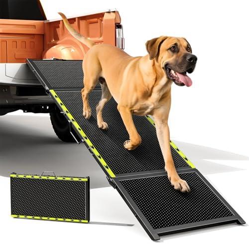 74'' L & 20'' W Longest Dog Ramp for Car - Extra Wide Portable Pet Dog Ramps for Large Dogs, Dogs Cars Ramp for Car SUV/Truck/RV/Bed, Lightweight Ramps with Non-Slip Mesh Up to 250LBS, Black