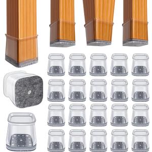 BUMACO Chair Leg Floor Protectors Square Chair Leg Protectors for Hardwood Floors Silicone Pads Covers to Protect Floors Clear-20 Pcs Square L (1-1/16" to 1-5/8")
