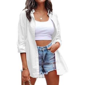 HangNiFang Womens Oversized Button Down Shirts Long Sleeve Loose Fit Work Dressy Blouses Tops (XX-Large, White)