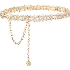 Rhinestone Belt Sliver Sparkly Crystal Dimonad Belt for Women Dresses Wedding Dress Bridal Belt (Fit Waist 27"-42", Gold Loop)