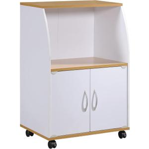 Hodedah Mini Microwave Cart with Two Doors and Shelf for Storage, White