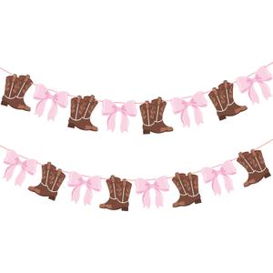 Boot or Bows Banner 2PCS Boots Or Bows Gender Reveal Party Decorations, Cowgirl Birthday Party Supplies Cowboy Gender Reveal Banner for Western Baby Shower Decor