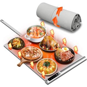 Food Warming Mat | Max Temp 248℉, Electric Warming Tray with Timer and 8-Level Adjustable, Fast Full-Surface Heating Mat for Food with Child Lock, Roll-Up & Portable Silicone Food Warmer for Buffet Party