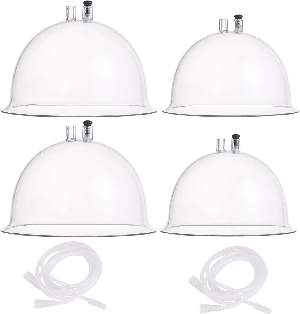 Meifuly Vacuum Therapy Machine Cups, 1800ml & 2100ml (8.4inch & 7.2inch Diameter) Vacuum Cupping Machine Accessories Cups with Y Hose, White 2 Pairs