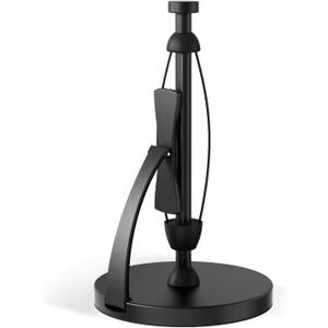 VEHHE Paper Towel Holder Countertop, Black Paper Towel Holder with Spring Activated Arm and Damping Effect, Simply Tear Paper Towel Stand for Bathroom and Kitchen (Black), Suction Base