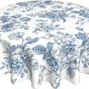 Blue Floral Tablecloth Round 7070 Inch, Blue White Chinoiserie Decor Flower Tablecloth Washable Outdoor Table Cover for Party Picnic Dinner Decor