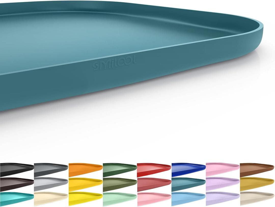 SMILOOL Silicone Pet Feeding Mat with Raised Edge for Food and Water, Dog Bowl Mats, Cat Bowls Placemat with High Lip for Floor Waterproof, Rubber Tray for Cats and Dogs 19 x 12 x0.7 Slate Blue