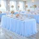 6ft Baby Blue Tulle Tablecloths for Rectangle Tables Light Blue Table Cloths Rectangle Wrinkle Free Stretch 6 Foot Table Cover with Tutu Skirt for Baby Shower Boy Birthday Party Banquet Buffet Cake