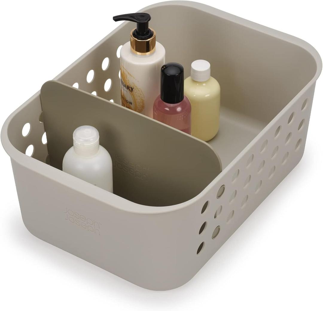 Joseph Joseph EasyStore - Bathroom essentials Storage Basket Organiser with Moveable Divider, Ecru, Large (Large (Pack of 1))
