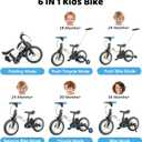 JMMD 6 in 1 Toddler Bike with Push Handle for Kids 18-60 Months, 12" Foldable Balance Bike with Training Wheels, Pedals, Brakes, Kickstand, Push Tricycle Toddler Gift & Toys for Boy & Girl
