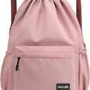 HOLYLUCK Drawstring Backpack Sports Gym Bag Water Resistant String Bag Cinch Sackpack with Side Zipper Pocket for Shopping Sport Yoga -pink