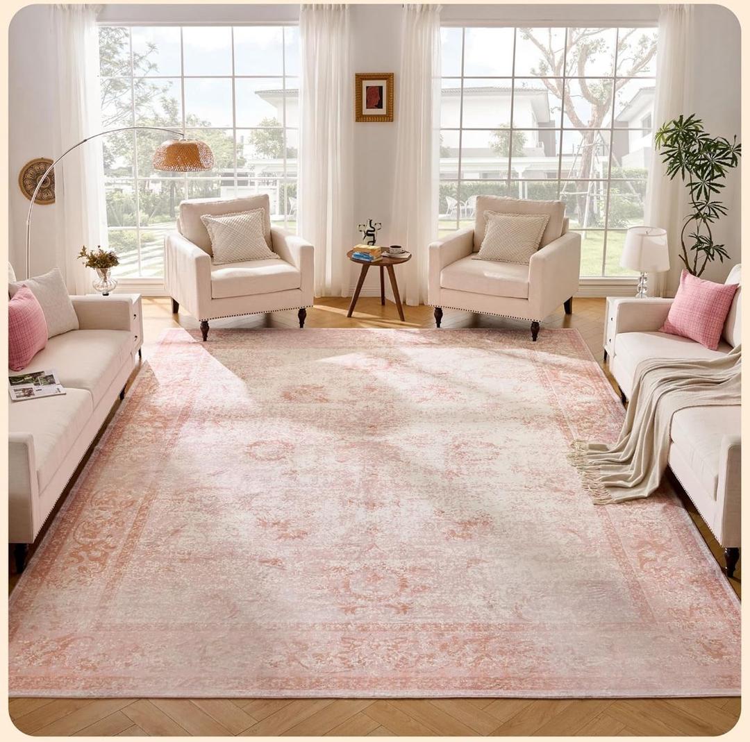 Istana 9x12 Area Rug - Pink 9 x 12 Area Rugs for Living Room - Foldable 9x12 Rugs for Bedroom/ Living Room Rug - Stain Resistant Washable & Eco-Friendly Area Rugs