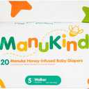 ManuKind Baby Diapers Size 5 (26-40 lbs), Manuka Honey Infused, Hypoallergenic Ultra Soft Disposable Diapers for Sensitive Skin, Fragrance & Chlorine Free, Plant-Based, 20 Count
