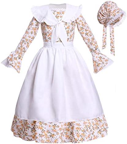 Vibsion Girls Prairie Pioneer Costume Pilgrim Dress Floral Costumes for Girls XXL