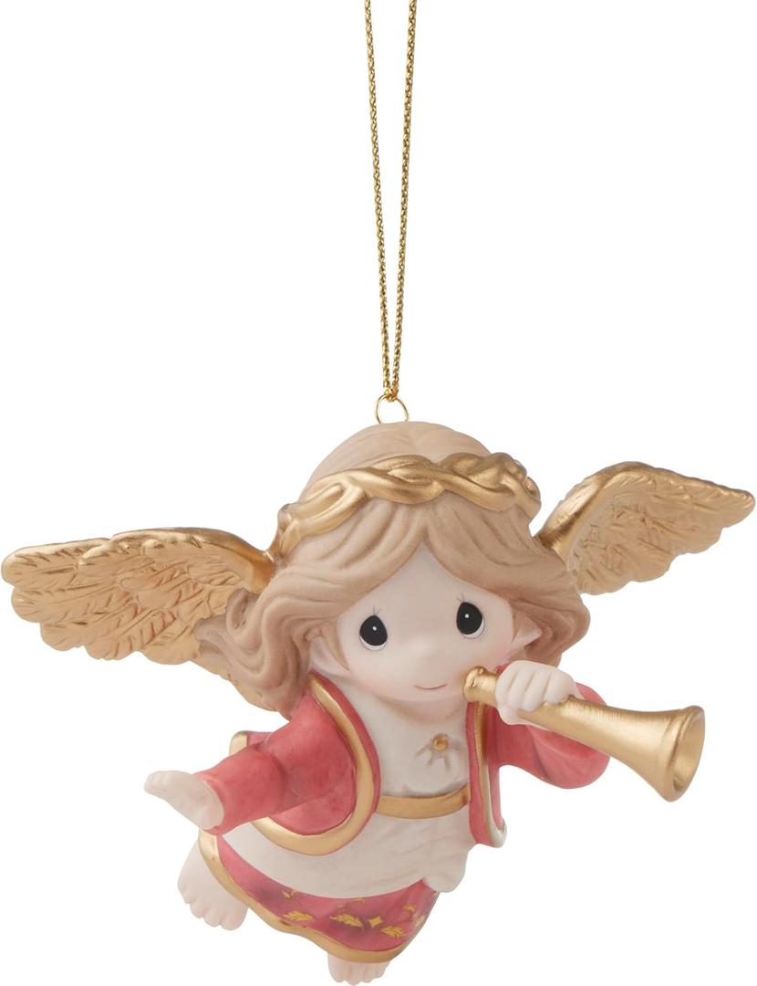 Precious Moments Annual Angel Ornament | Bringing Good News of Great Joy Annual Angel Bisque Porcelain Ornament | Holiday Dcor & Gifts | Collectible Christmas Ornaments