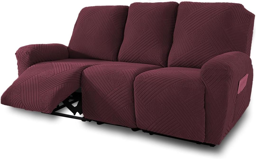 NORTHERN BROTHERS Recliner Couch Cover, Stretch Recliner Sofa Covers 3 Seater, Machine Washable Reclining Couch Covers, Furniture Protector Sofa Recliner Cover for Dog Kid, Wine Red