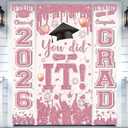 Pink Floral Graduation Door Decorations Banner Class of 2026 Congrats Grad Door Cover Banner Rose Gold Graduation Porch Sign Hanging Flag for High School College Graduates Party Supplies Decorations