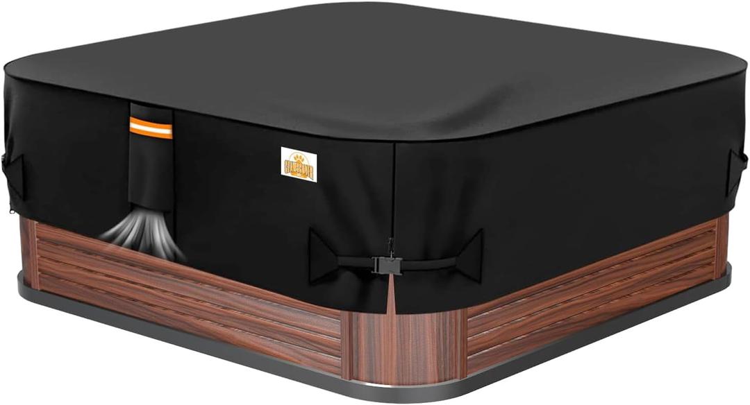 Hot Tub Cover Protector,85"x85" Spa Covers for Hot Tub Outdoor, Heavy Duty Tear-Resistant 600D Polyester, Waterproof Zipper,Anti-UV, Hottub Jacuzzi Cover Replacement,Air Vents,Square,7.1'x7.1'