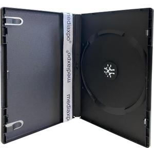 Mediaxpo Standard Black Single Movie DVD Cases 14MM - Clear Wrap Around Sleeve Cover - Convenient Clips - Exceptional Value (Pack of 25)