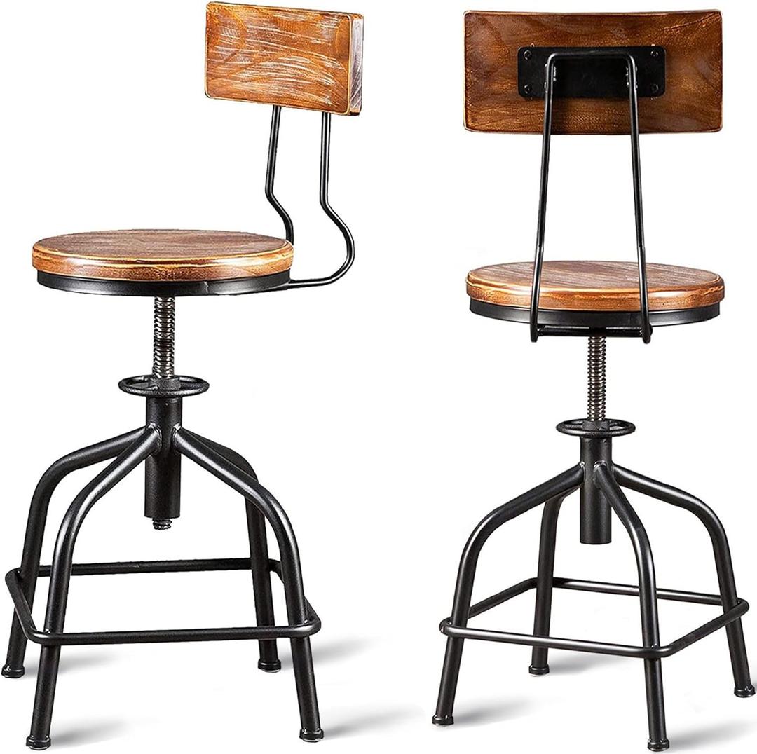 Farmhouse Kitchen Stool - Industrial Retro Design, Metal Swivel Bar Stool, Vintage Adjustable Height, 19.6-25.5 inch