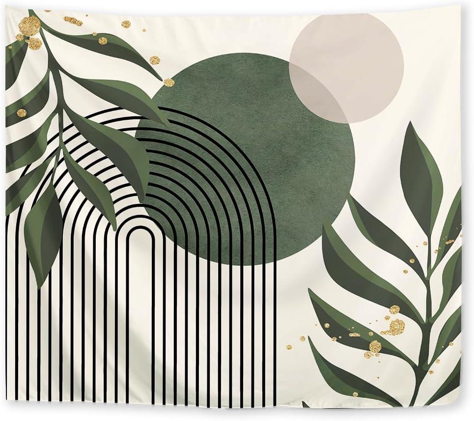 Yookeb Sage Green Abstract Tapestry 59W by 51H Inch Wall Hanging Minimalist Modern Contemporaty Aesthetic Geometric Plant Botanical Bedroom Living Room Dorm Polyester Fabric Home Decor