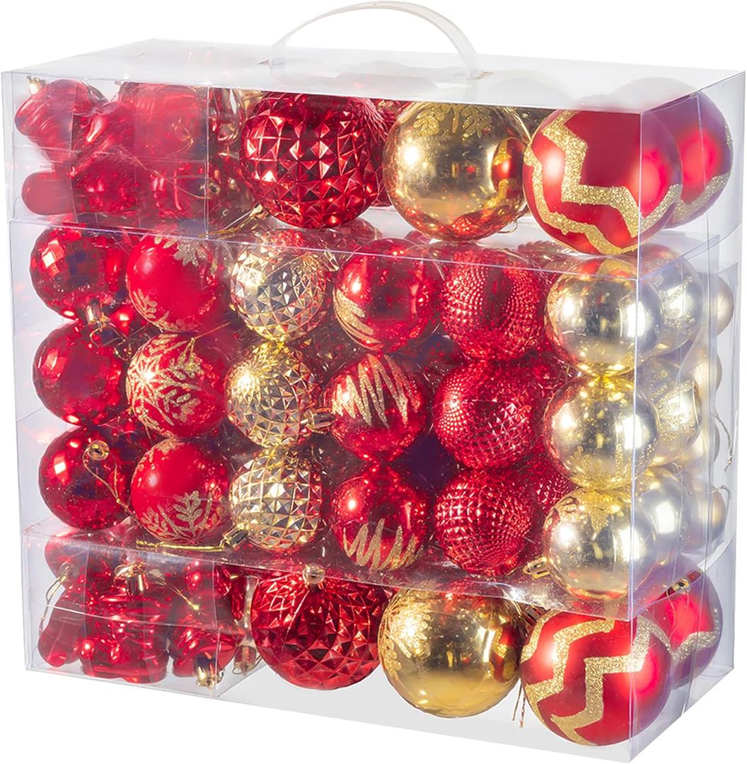 116Pcs Red and Gold Christmas Ball Ornaments, Shatterproof Christmas Hanging Decoration Set with Gift Box, Assorted Decorative Baubles Set for Xmas Tree/Home/Wedding/Party/Holiday (Gold & Red)