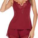 Avidlove Summer Pajamas Womens Sleepwear Sexy Lingerie Modal PJ Cami Shorts Set Valentines Day Pajamas (Wine Red, XL)
