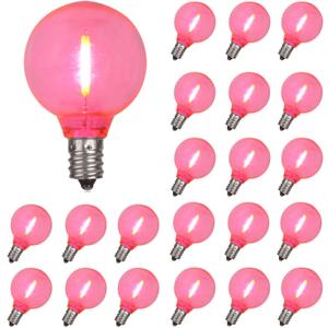 25 Pack G40 LED Replacement Bulbs,120V 0.5W,E12 Base,for Outdoor String Lights-Pink (Transparent Color)
